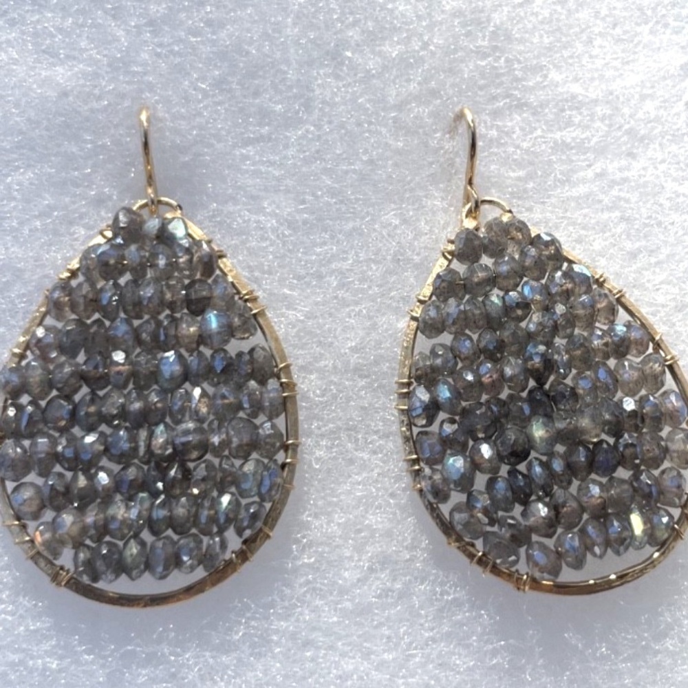 Gold Vermeil Drop Earrings w/ light gray beads